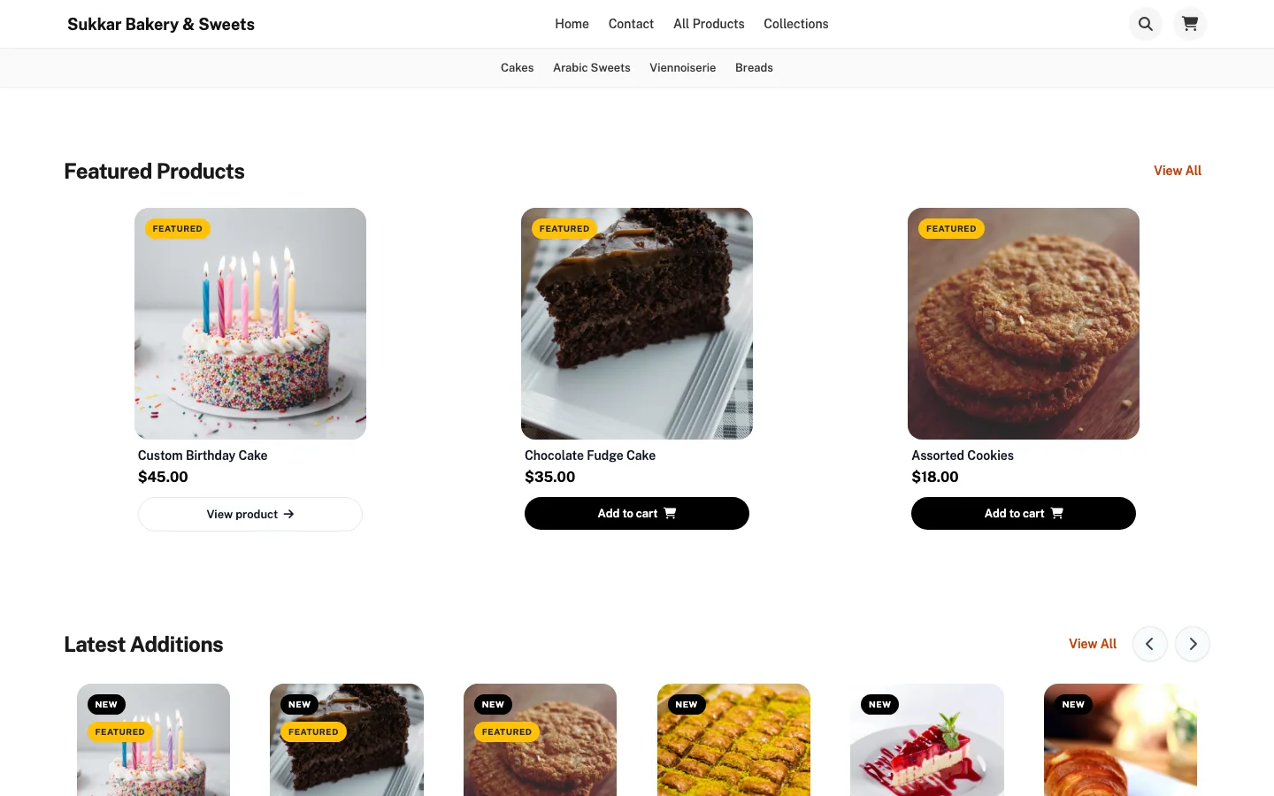 Bakery online store with pastries and cakes