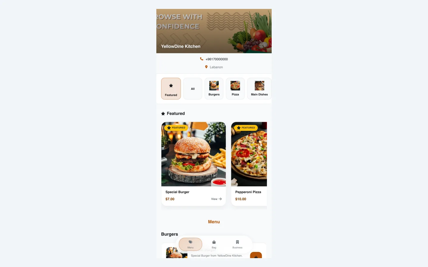 QR digital menu on a phone with prices in USD and LBP