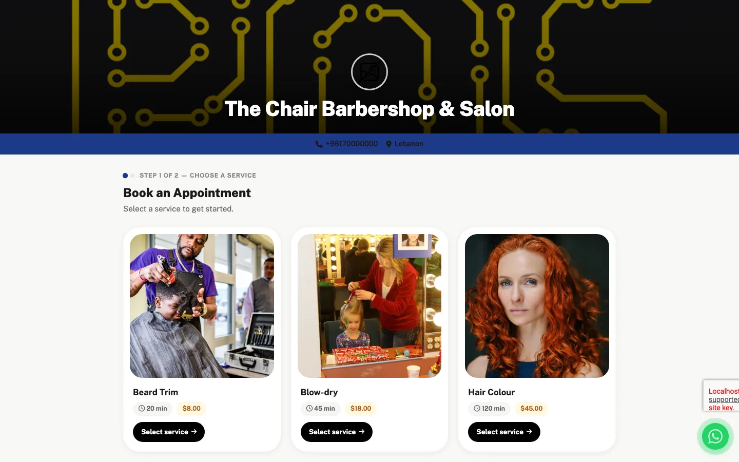 Salon online booking page with services and time slots