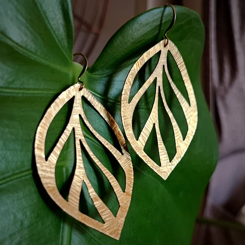 Hammered Brass Leaf Earrings