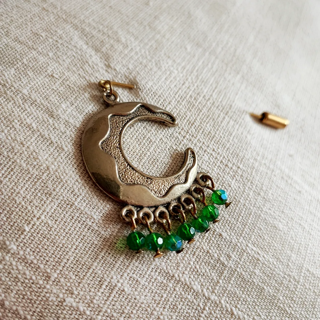 Crescent Moon Beaded Lapel Pin
