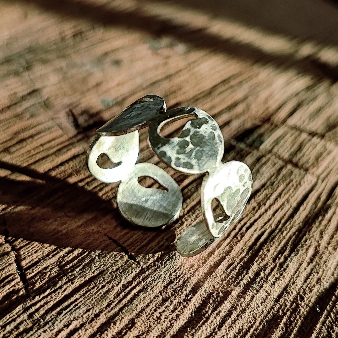 Adjustable 925 Silver Rustic Paisley Ring