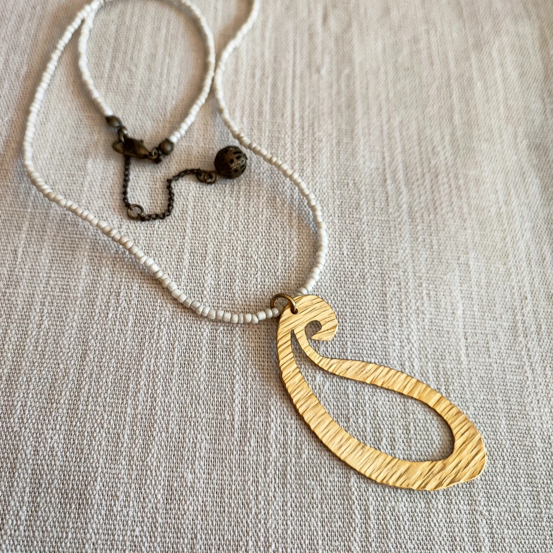 Gold Plated Paisley Beaded Necklace - 1