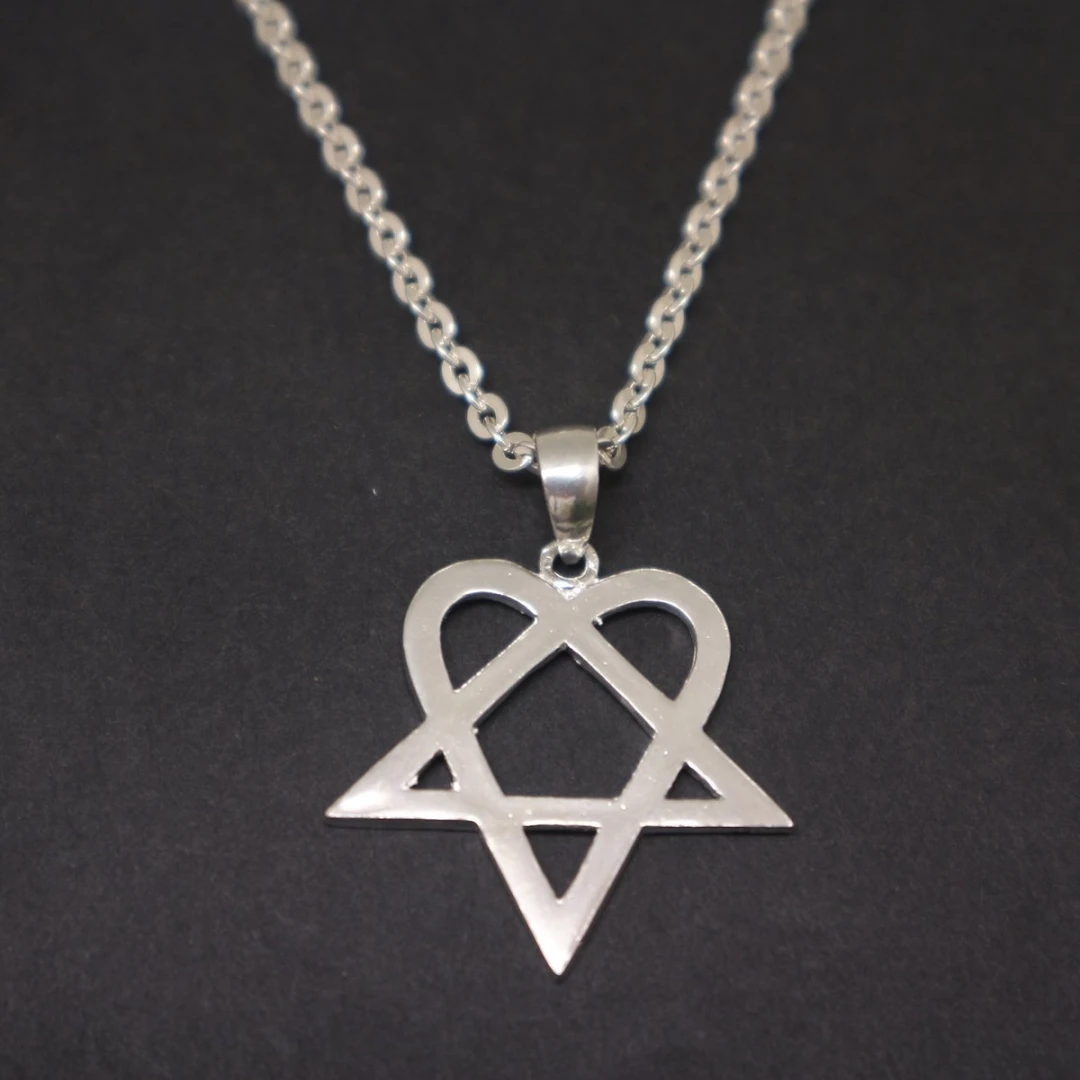 Heartagram "Him" Necklace - Silver Stainless Steel Pendant - 3