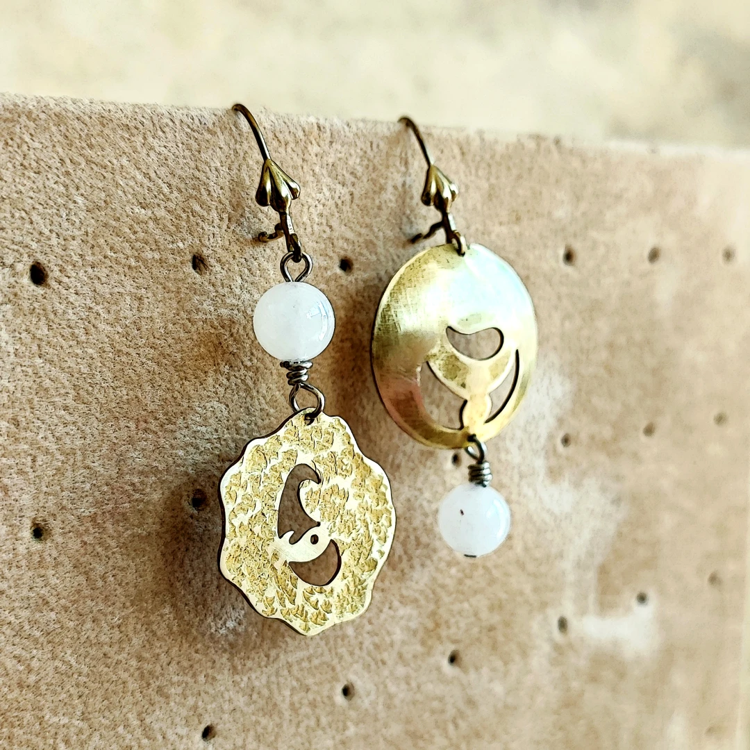 Asymmetrical Brass Paisley Earrings