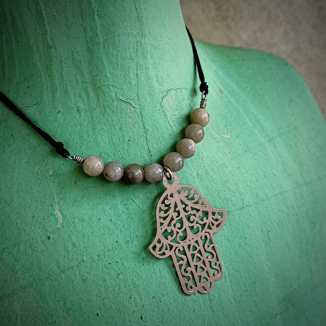 Boho Hand Of Fatima Cord Necklace - 4