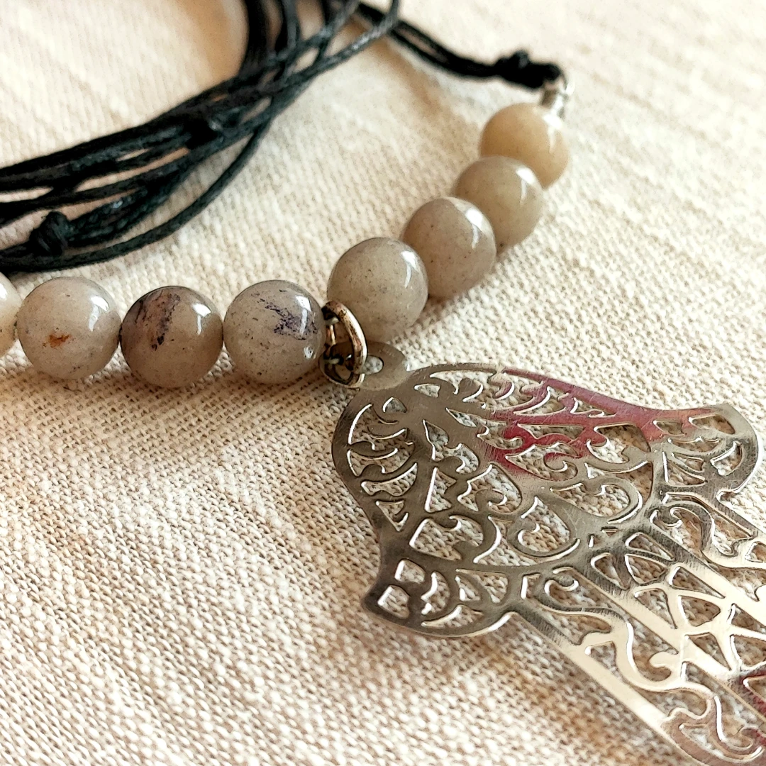 Boho Hand Of Fatima Cord Necklace - 3