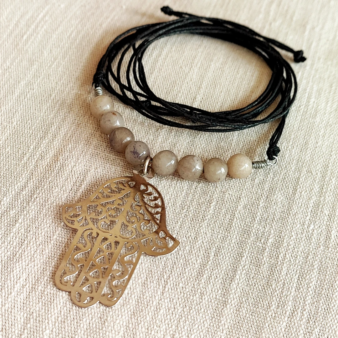 Boho Hand Of Fatima Cord Necklace - 2