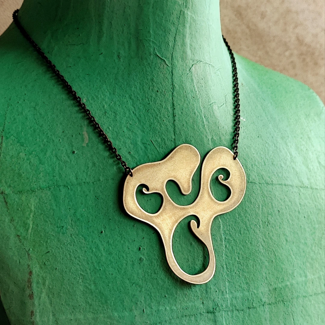 Whimsical Paisley Womb Brass Necklace - 2