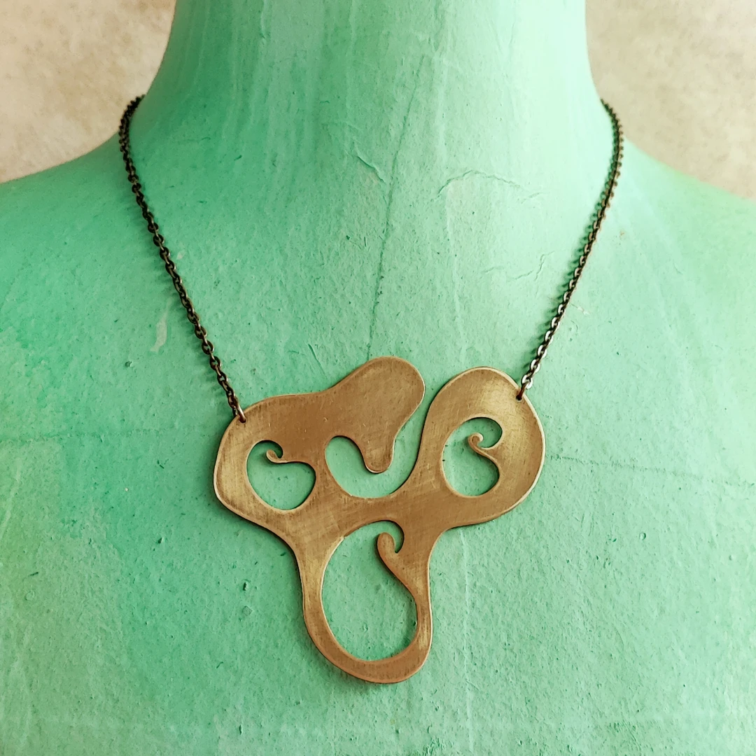 Whimsical Paisley Womb Brass Necklace - 4
