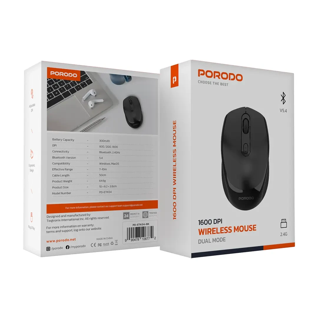 PORODO WIRELESS & Bluetooth MOUSE BLACK