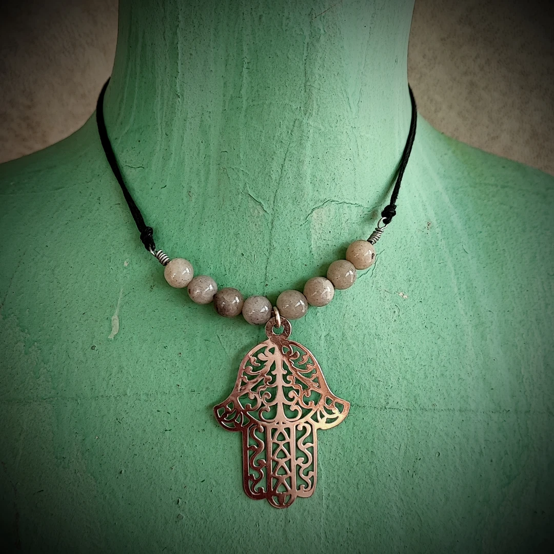 Boho Hand Of Fatima Cord Necklace
