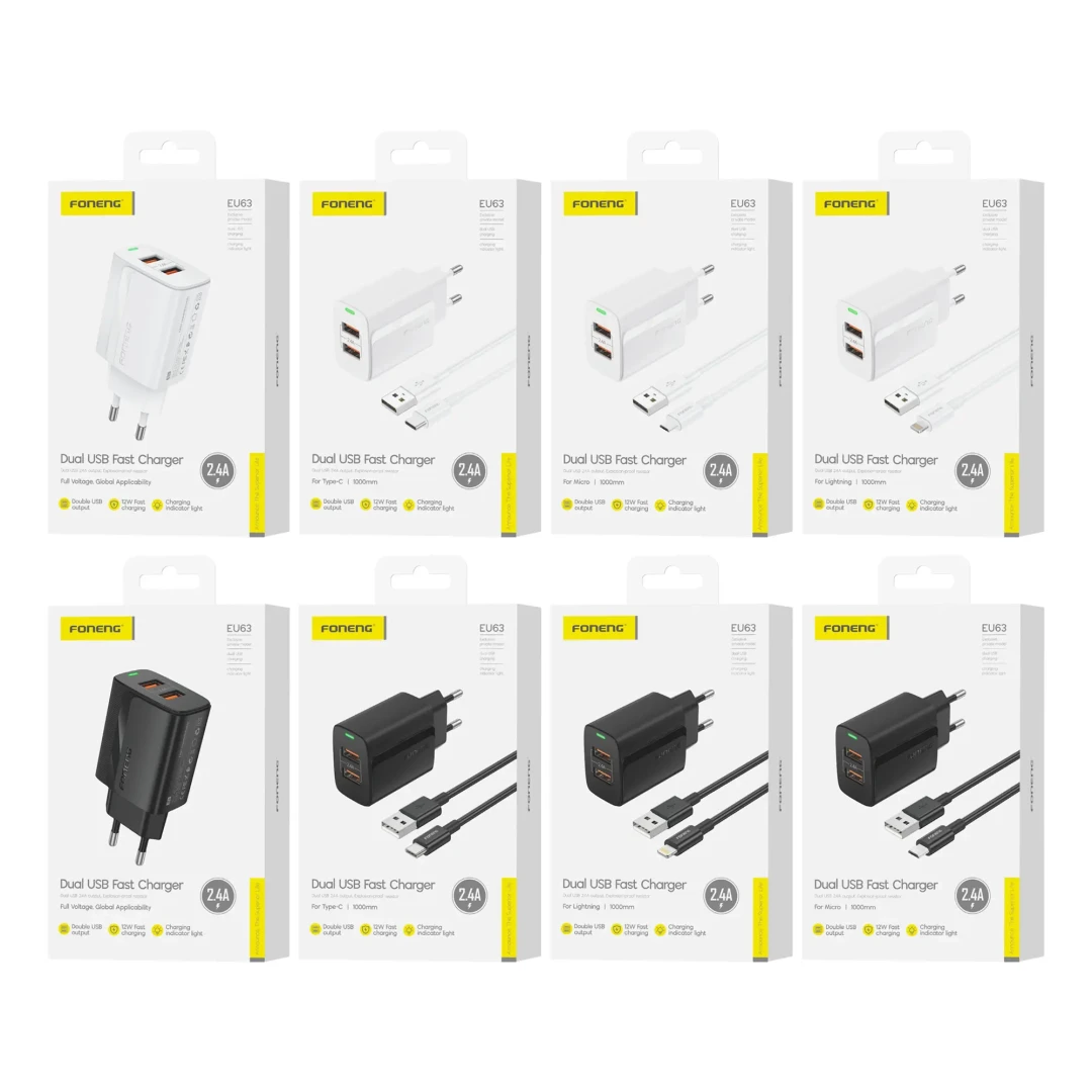 FONENG EU 63 DUAL USB FAST CHARGER FOR TYPE C BLACK - 2