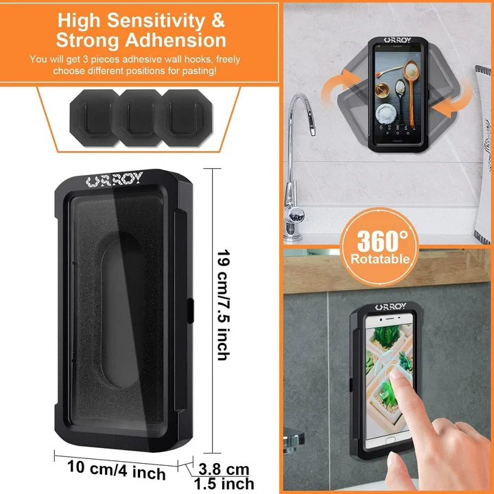 Shower Phone Holder 360° Rotation, Waterproof Wall Mount Shower Phone Case - 3