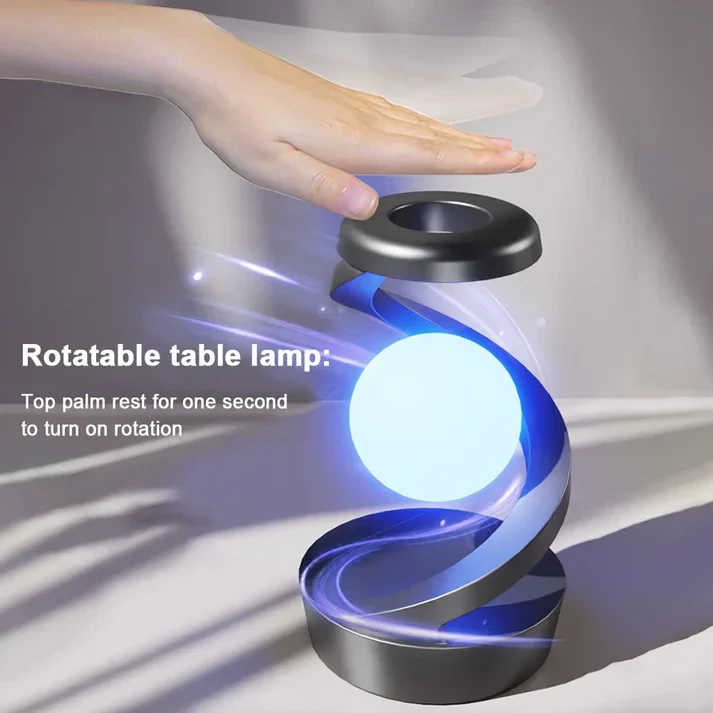 360 Floating RGB Light – Rotating Magnetic Table Lamp With Wireless Charger - Black Color - 3