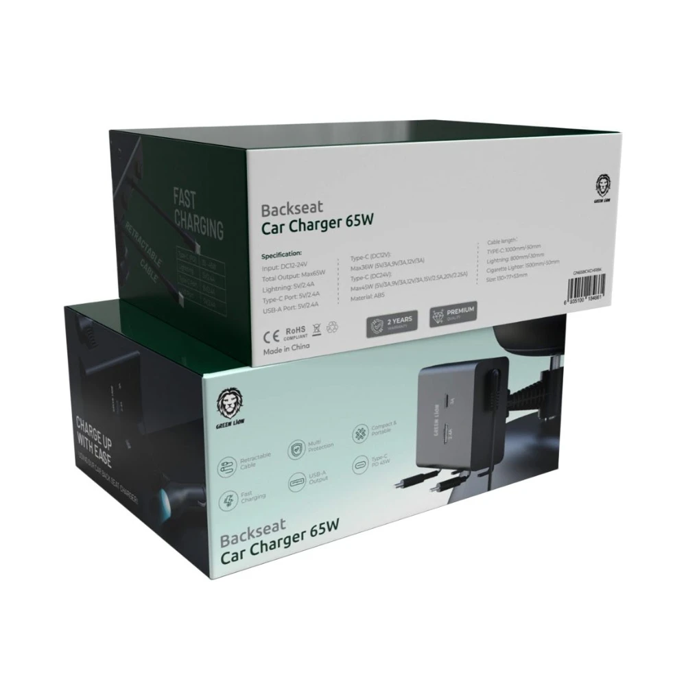 GREEN LION BACKSEAT CAR CHARGER 65W