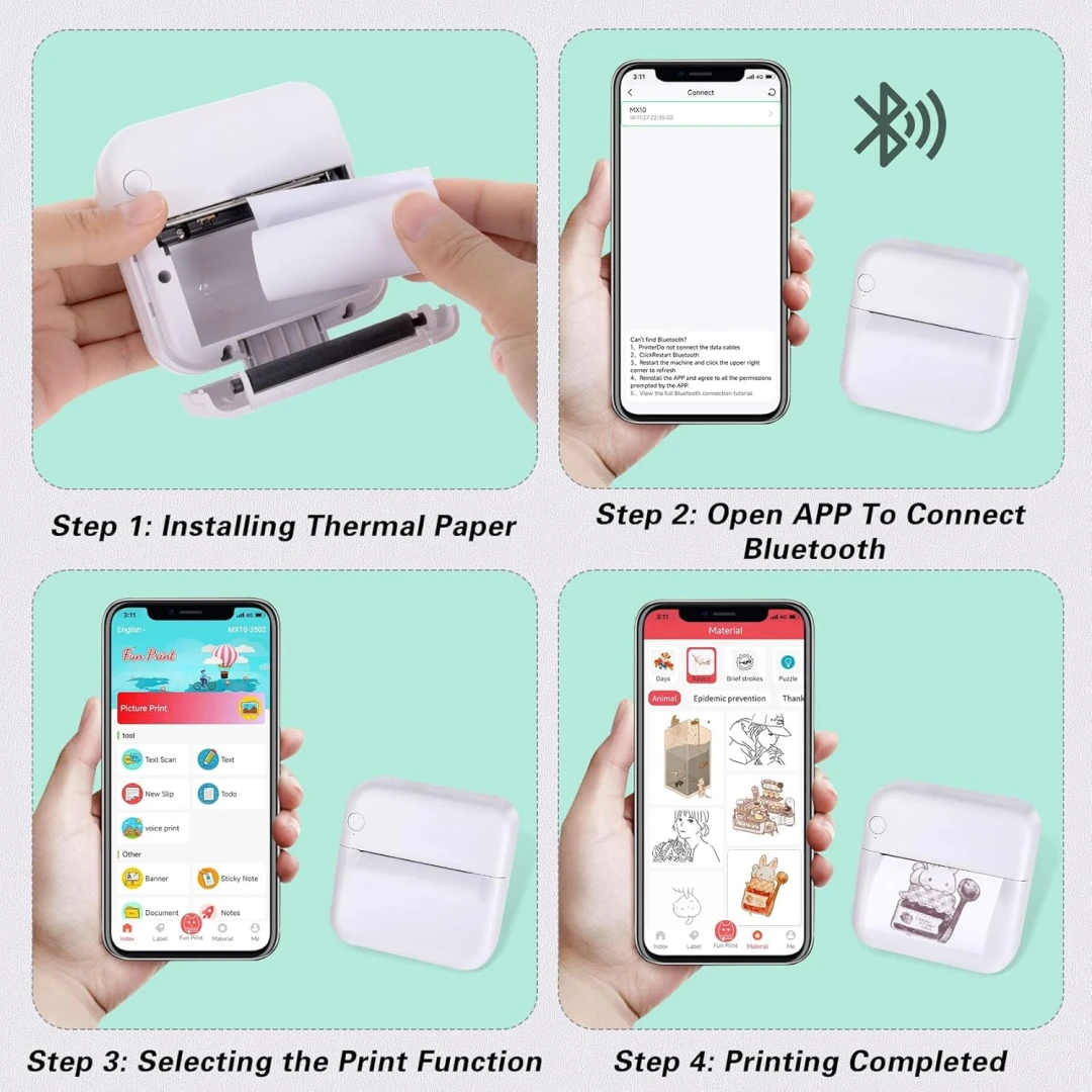 PORTABLE MINI PRINTER BT INSTANT PRINTING - 4