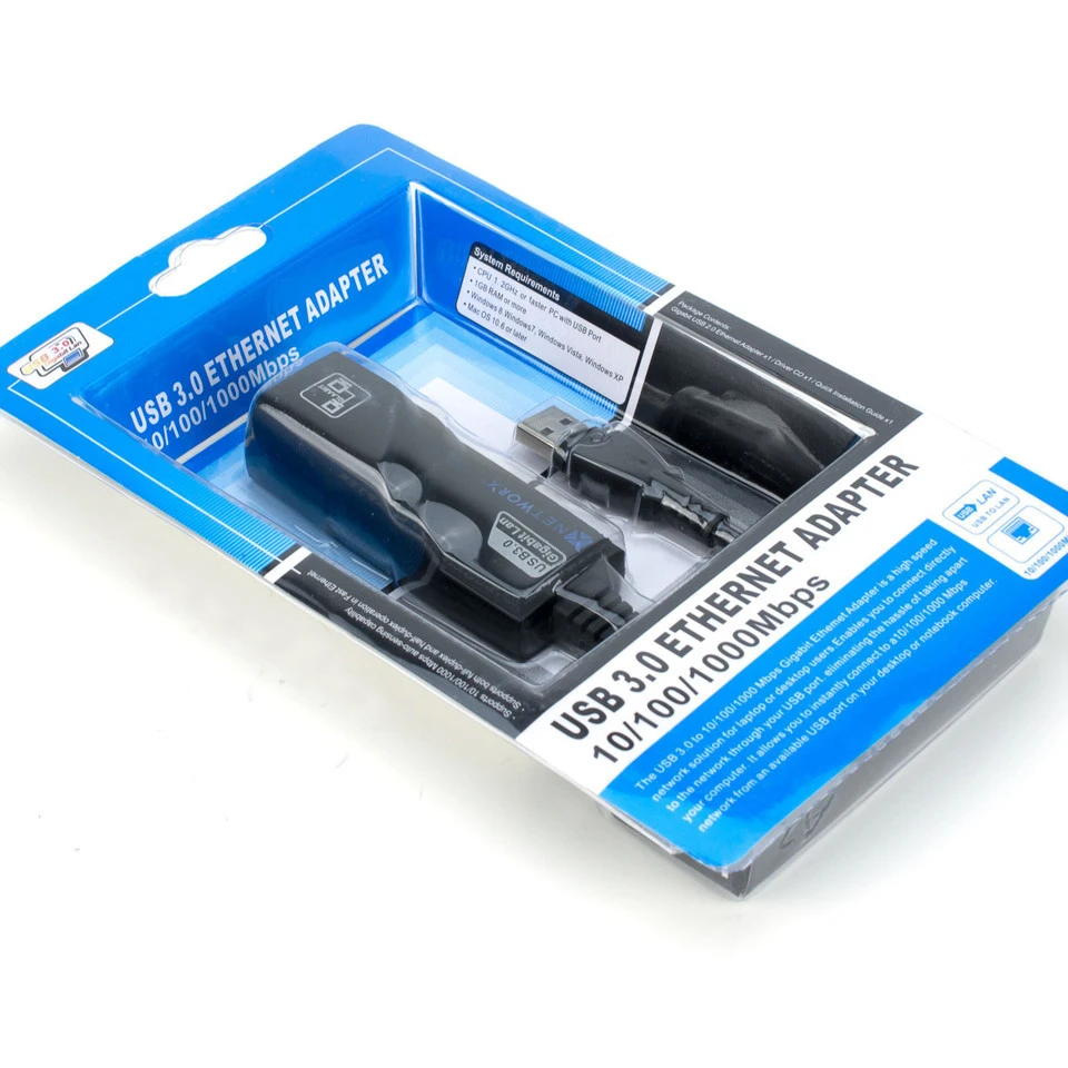 CEM USB3.0 Ethernet Adapter 10/100/1000Mbps - Cabled - Windows 10 - Blue Hook Package