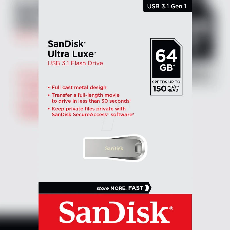SANDISK ULTRA LUXE USB FLASH DRIVE 64GB