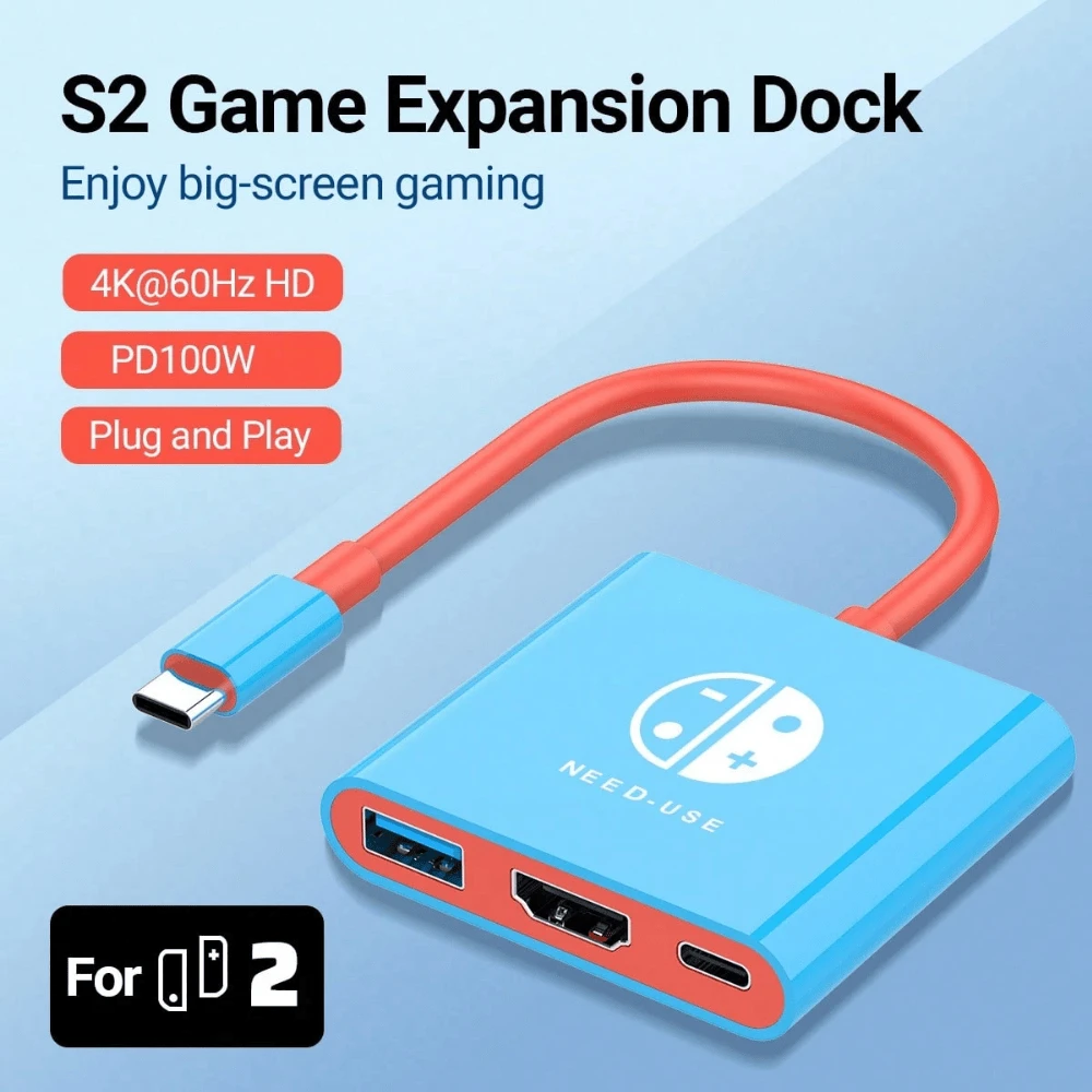 4K/60Hz Switch Dock 3-In-1 USB-C Hub Compatible - Nintendo Switch 2 - 3