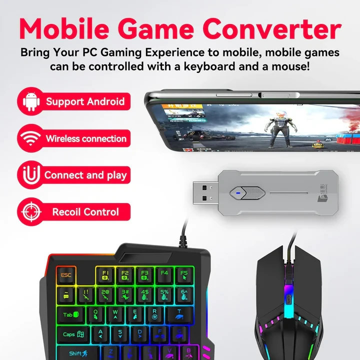 OEM 4-IN-1 Mobile Gaming Combo: Keyboard, Mouse, Converter, Stand - 5
