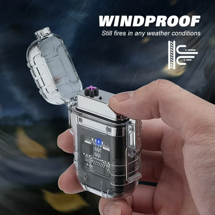 Waterproof Electric Torch Transparent Lighter, Windproof Plasma Lighter, USB Rechargeable, Outdoor Camping Gift, Dual ARC - 6