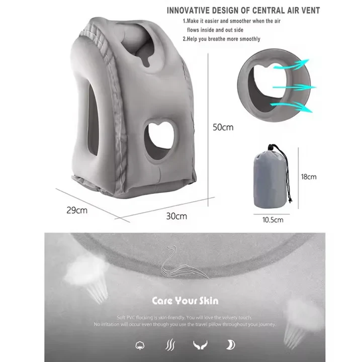 Inflatable Travel Pillow For Airplane, Neck Air Pillow For Sleeping To Avoid Neck And Shoulder Pain, Support Head And Lumbar - 4