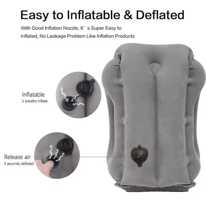 Inflatable Travel Pillow For Airplane, Neck Air Pillow For Sleeping To Avoid Neck And Shoulder Pain, Support Head And Lumbar - 2