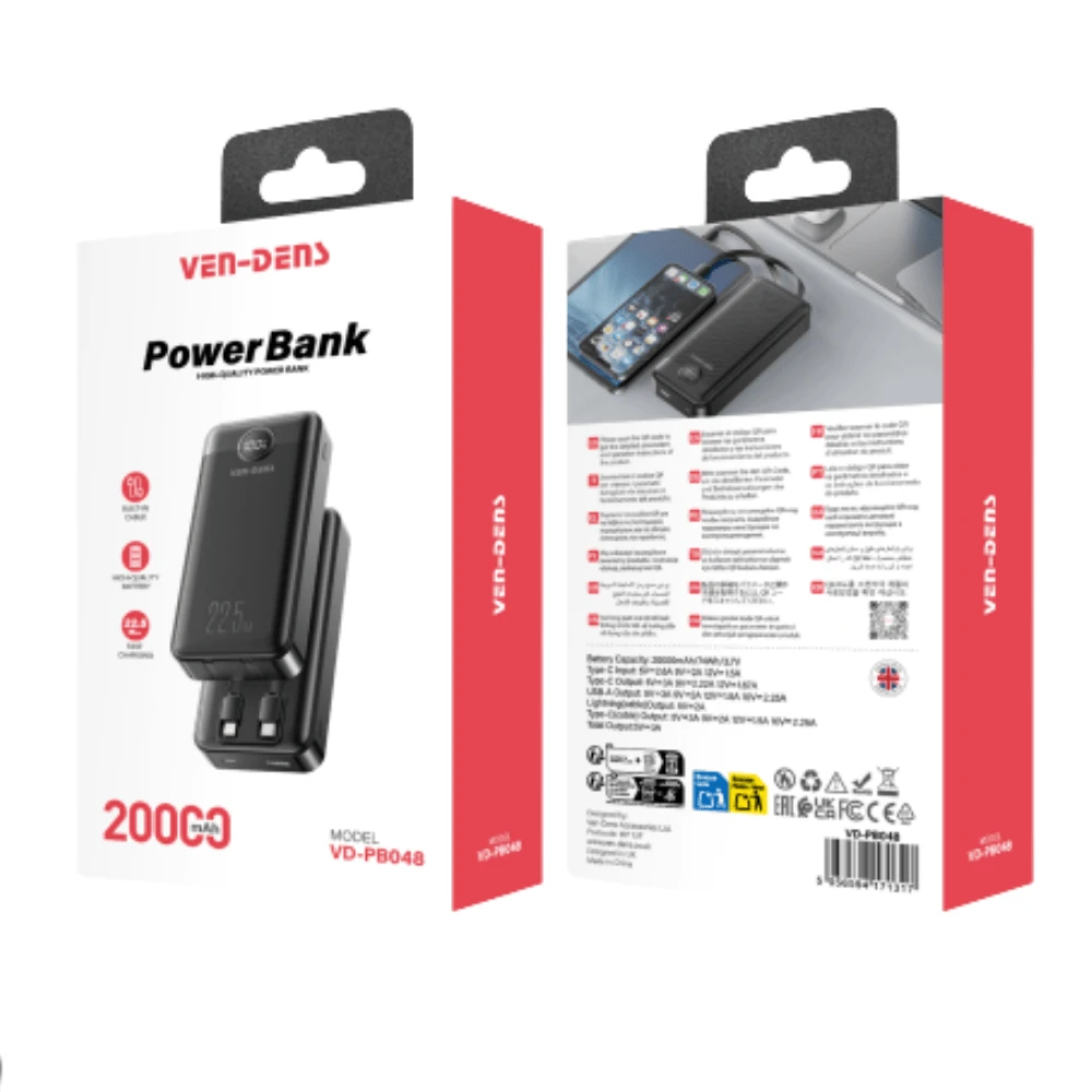 Power Bank 20000mAh 2IN1 Built in Charging Cables