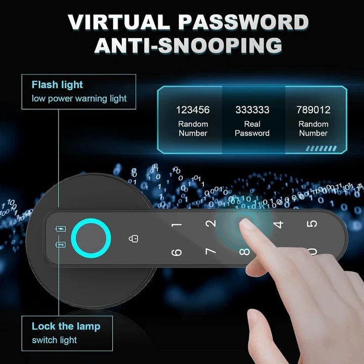 Fingerprint Door Lock, With Password Keyboard Entry Door Handle - 3