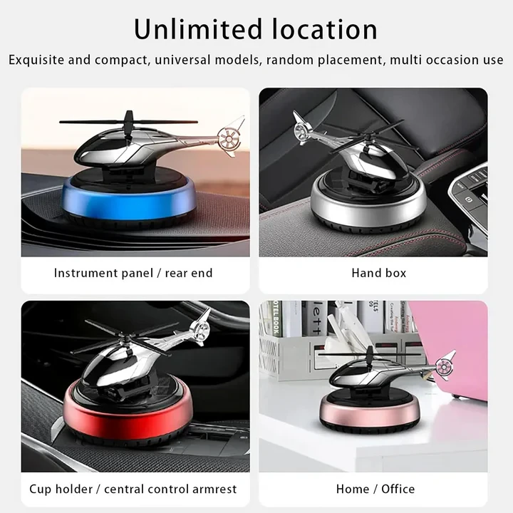 Solar Powered Helicopter Car Air Freshener Rotating Aromatherapy Diffuser For Car, Home & Office - 3