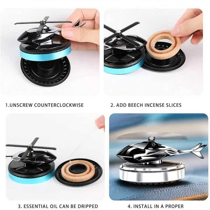 Solar Powered Helicopter Car Air Freshener Rotating Aromatherapy Diffuser For Car, Home & Office - 11