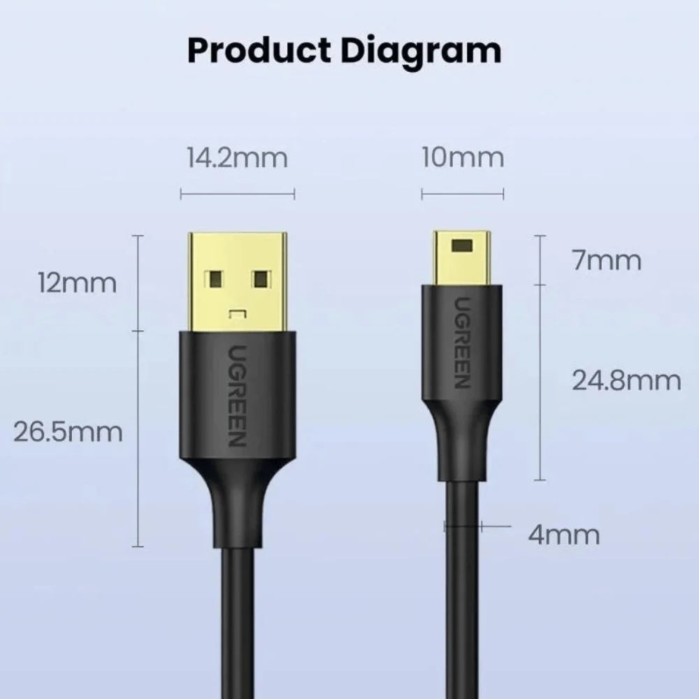 UGREEN USB 2.0 A Male To Mini USB 5-Pin Male Cable 1m - 2