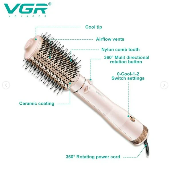 VGR Rotating Hot Air Brush Comb V494 - Black - 5