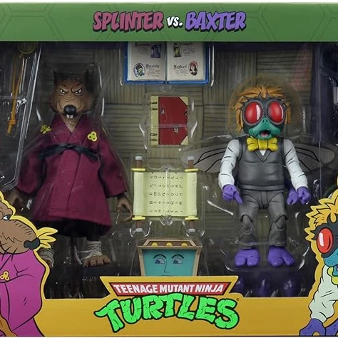 NECA Collectible 2-Pack Teenage Mutant Ninja Turtle Cartoon 7" Scale Action Figures- Splinter and Baxter