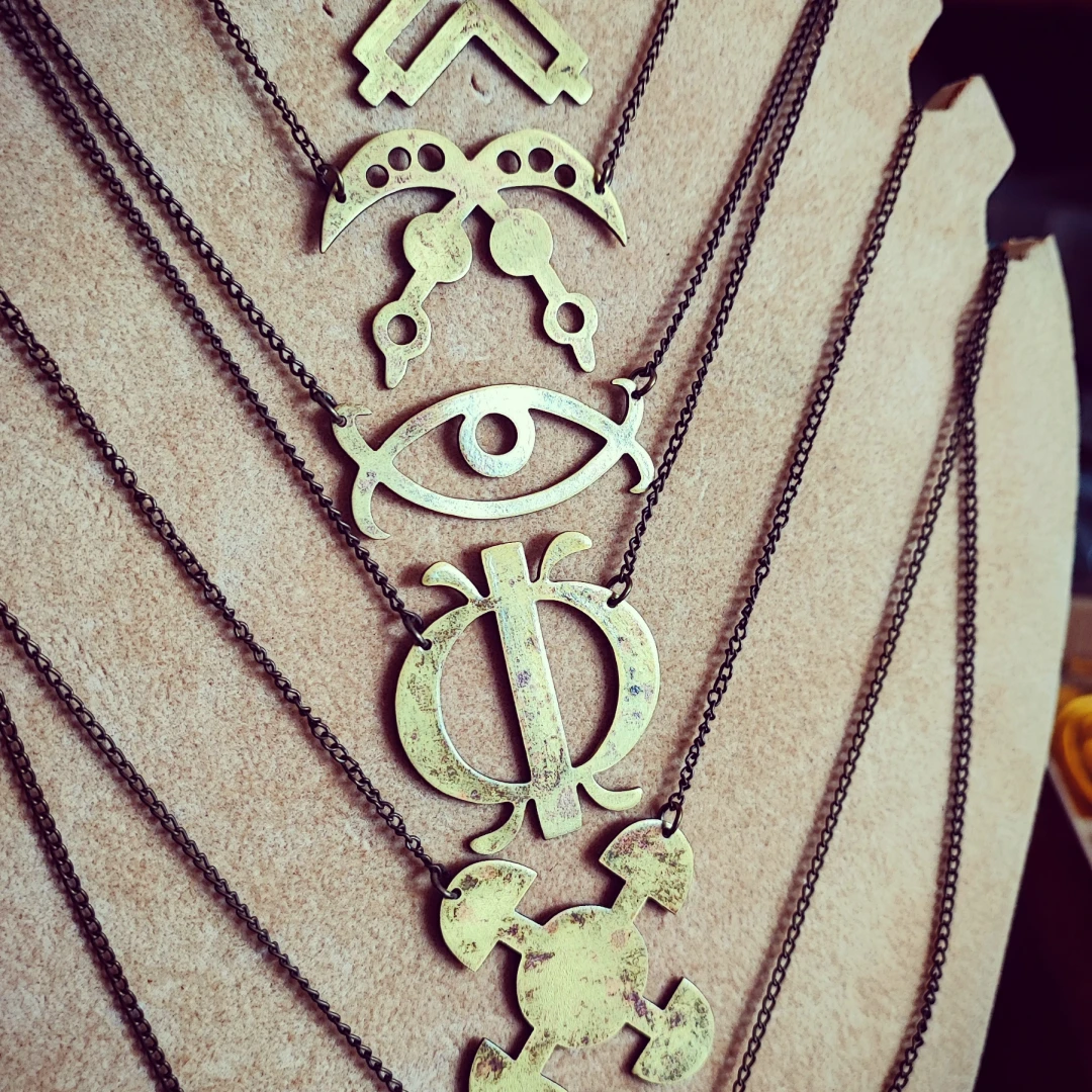 Adinkra Rustic Brass Necklace - 3