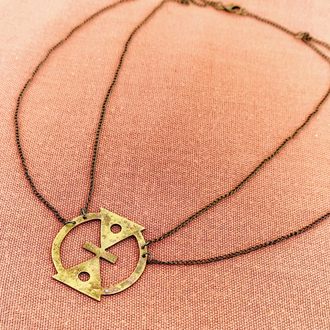 Rustic Adinkra Brass Necklace