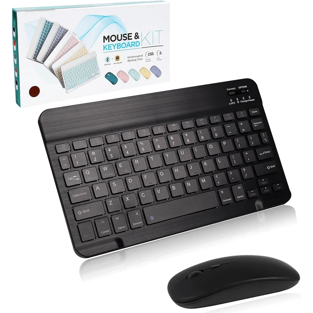 Bluetooth Keyboard and Mouse Combo Ultra Slim Rechargeable Portable Mouse - Black