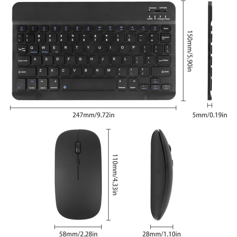 Bluetooth Keyboard And Mouse Combo Ultra Slim Rechargeable Portable Mouse - Black - 4