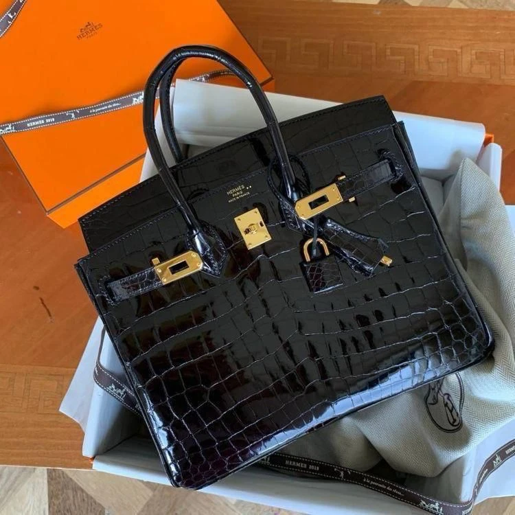 Hermès Birkin 25 - Noir Shiny Croc