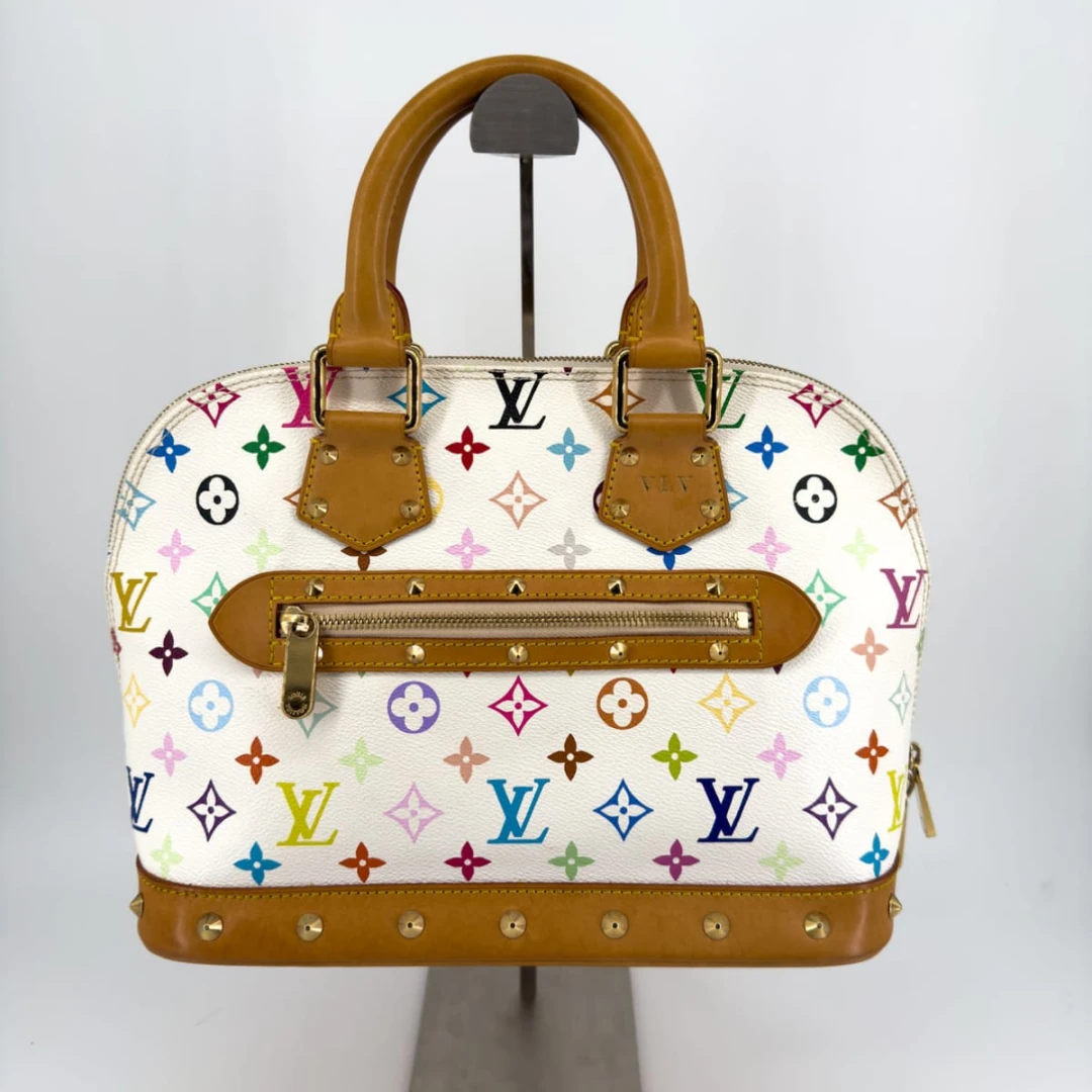 Louis Vuitton Alma Multicolore par Takashi Murakami — Toile Monogram Blanc, Cuir Naturel Clouté, Édition
