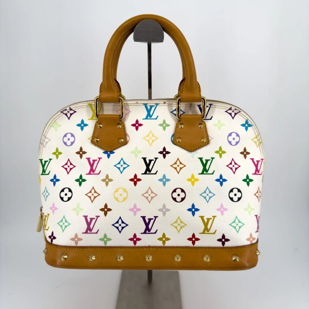 Louis Vuitton Alma Multicolore Par Takashi Murakami — Toile Monogram Blanc, Cuir Naturel Clouté, Édition - 3