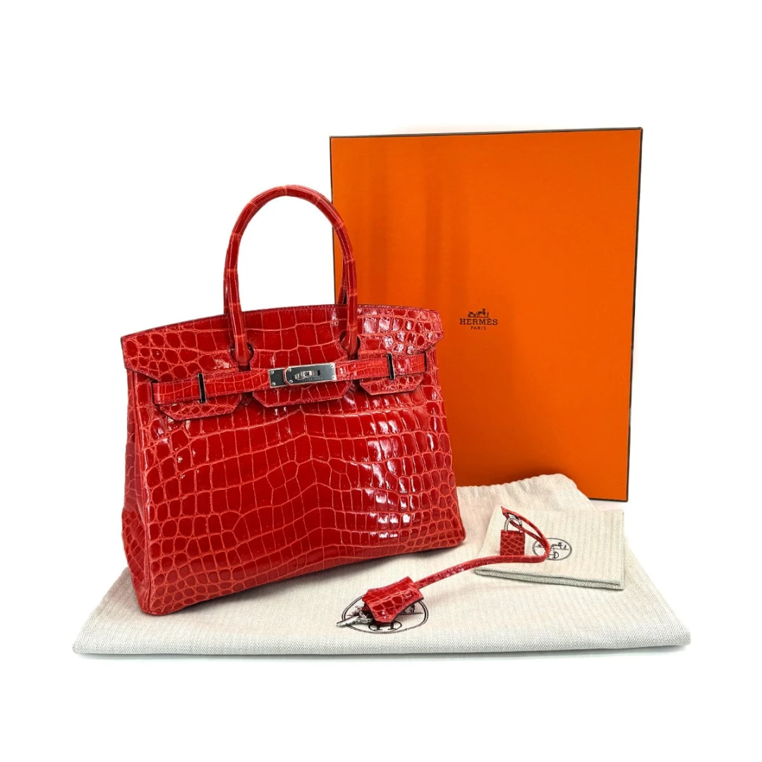 HERMES BIRKIN 30 ROUGE INDIEN CROCODILE NILOTICUS HAND BAG STAMP PALLADIUM HARDWARE