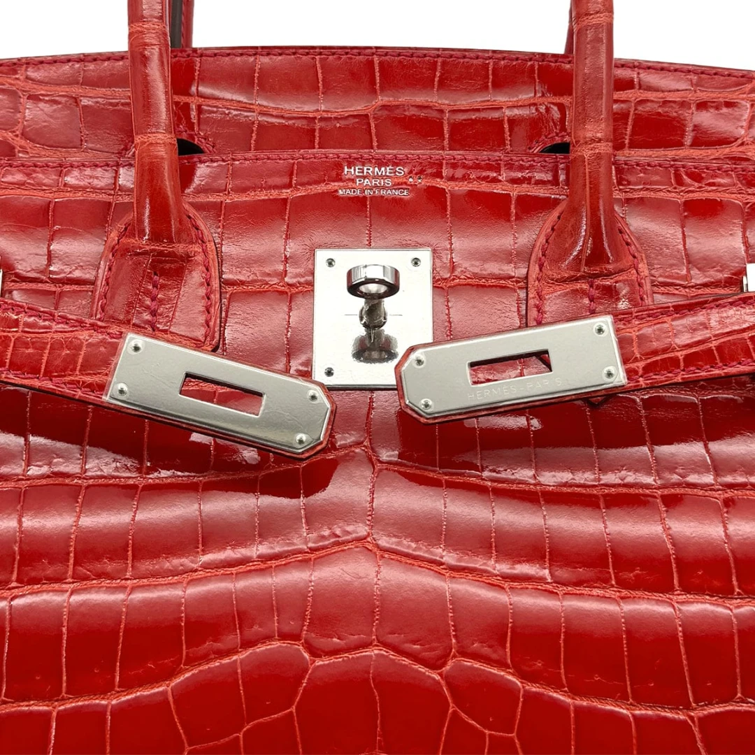 HERMES BIRKIN 30 ROUGE INDIEN CROCODILE NILOTICUS HAND BAG STAMP PALLADIUM HARDWARE - 3