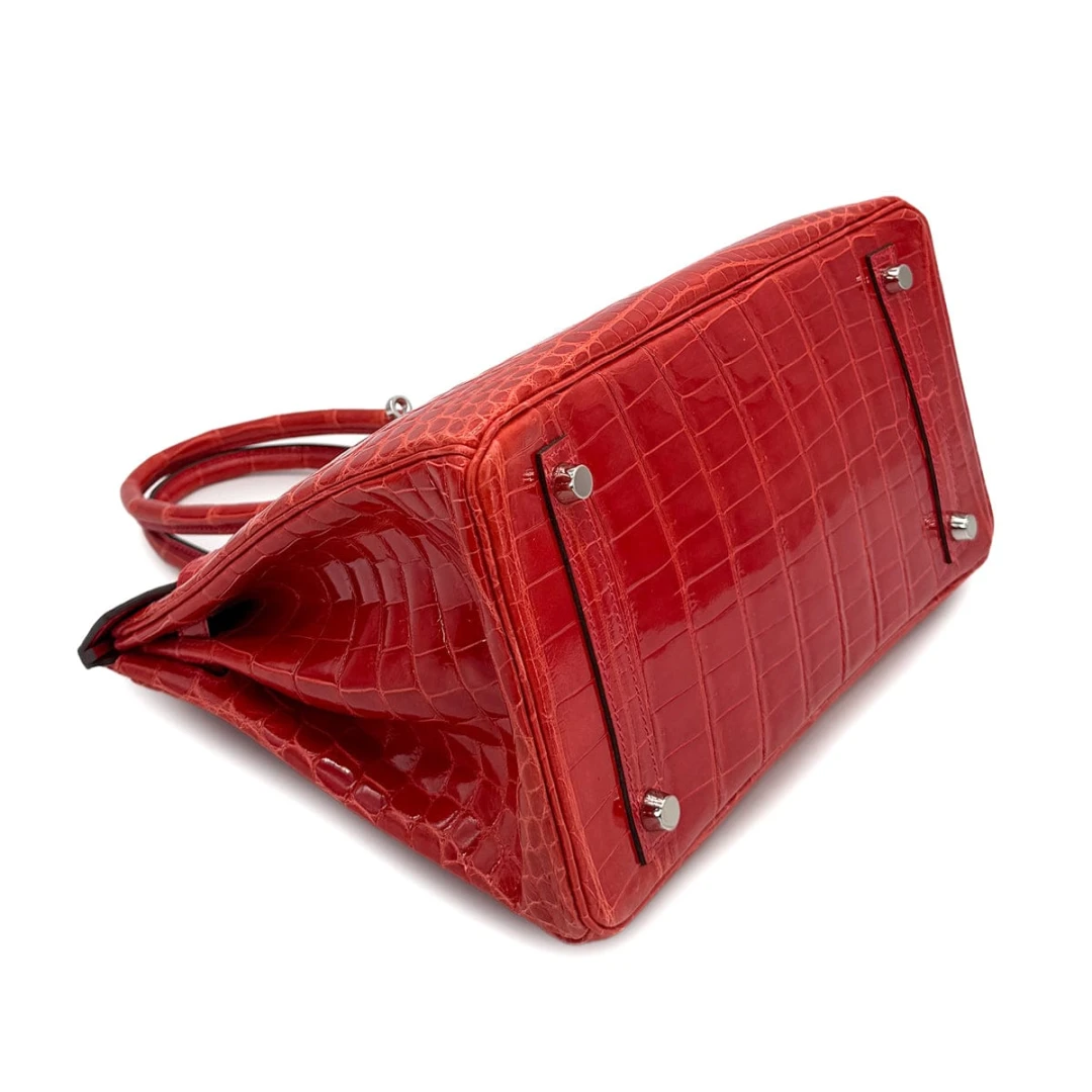 HERMES BIRKIN 30 ROUGE INDIEN CROCODILE NILOTICUS HAND BAG STAMP PALLADIUM HARDWARE - 4