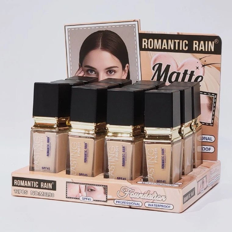 BASE DE MAQUILLAJE ROMANTIC DUPE CLE DE PEAU RAIN MATE A PRUEBA DE AGUA CON PROTECTOR SOLAR SPF45, 4 COLORES
