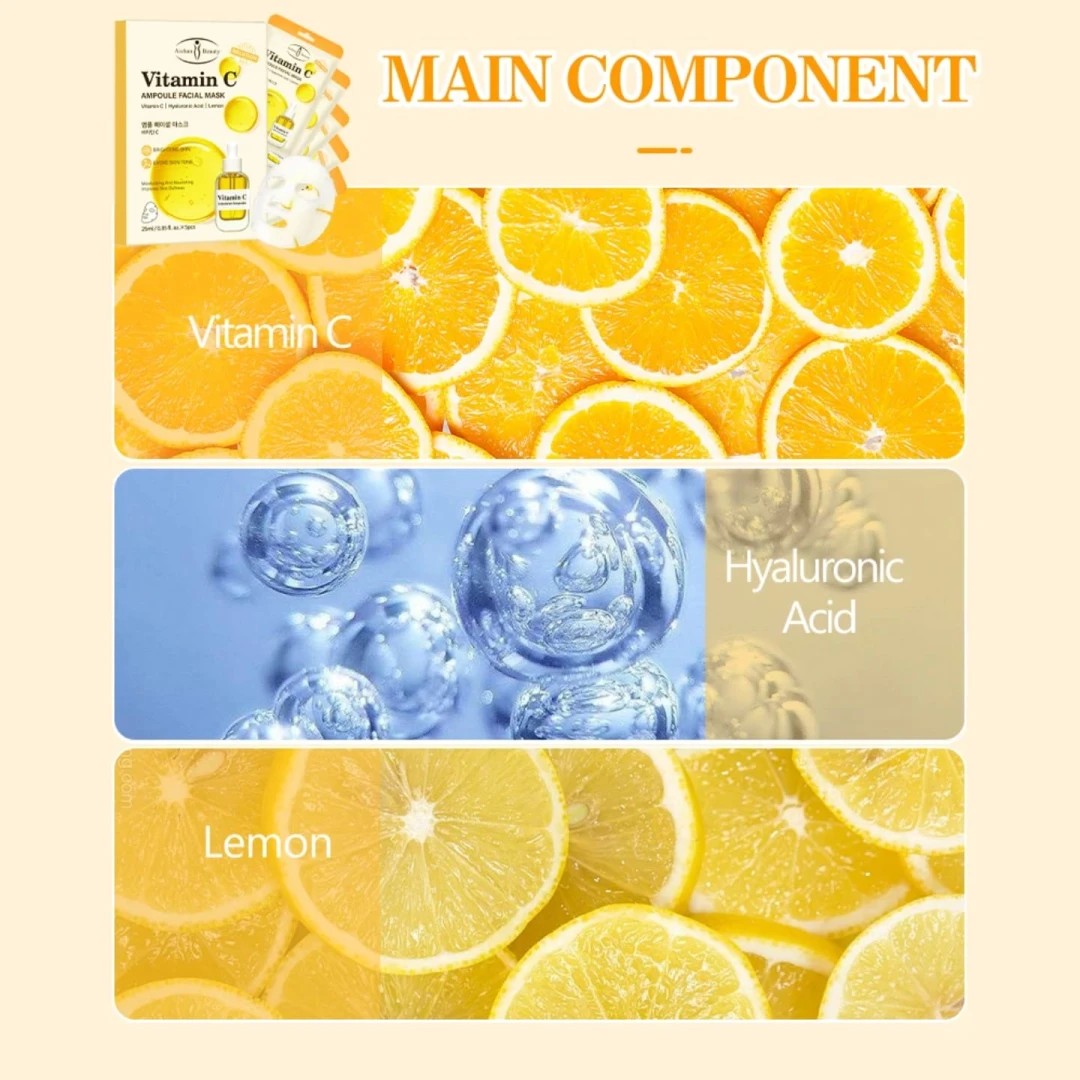 Vitamin C Facial Mask Brightening Even Skin Tone Organic Skin Care Fair And White Products Moisturizing Full Face Masks Beauty - 2