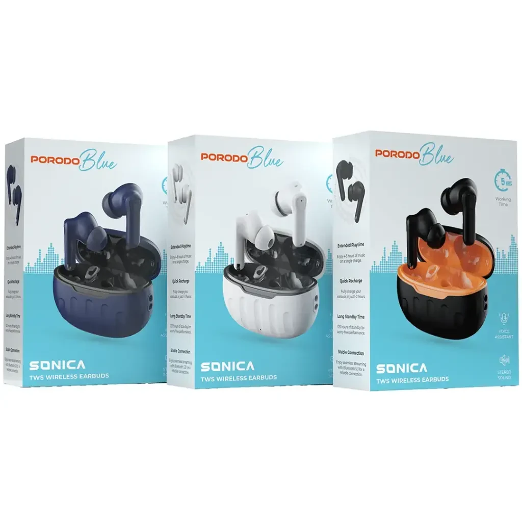 PORODO BLUE SONIC WIRELESS EARBUDS WHITE