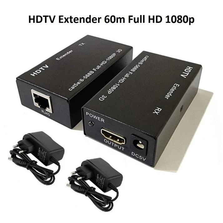 HITEC HDMI EXTENDER 60M VIA CAT-5E/6 WITH IR (2) FHD 1080P BLACK METAL