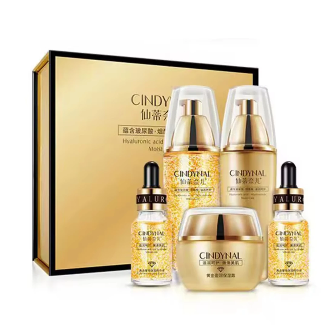 Cyndinal Gold Hyaluronic 24K Luxury Set -Contains Primer With Collagen -Anti-wrinkle Hyaluronic -Moisturizing Lotion -Moisturizer -Cleanser - 2